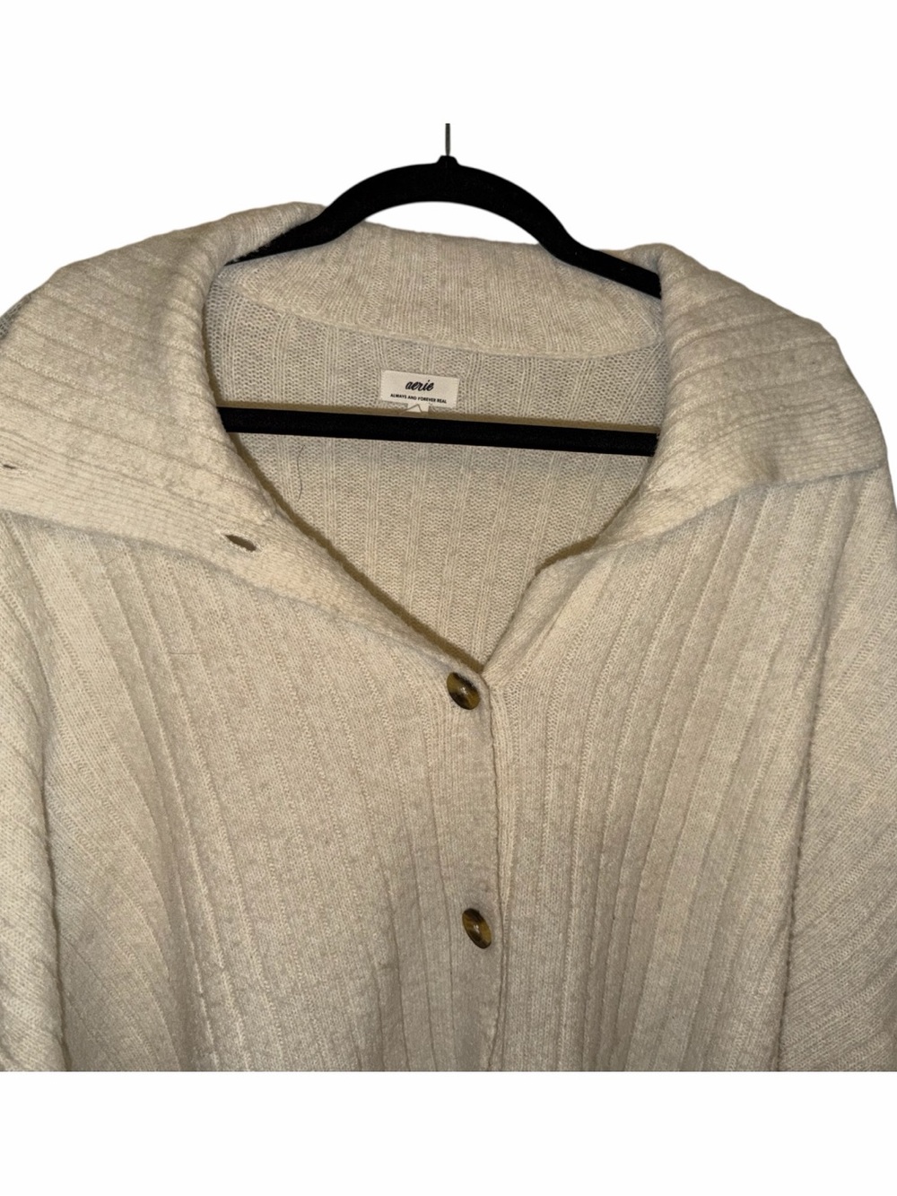 aerie Oversized Cream Ribbed Button-Front Cardigan Sweater - Picture 2 of 4
